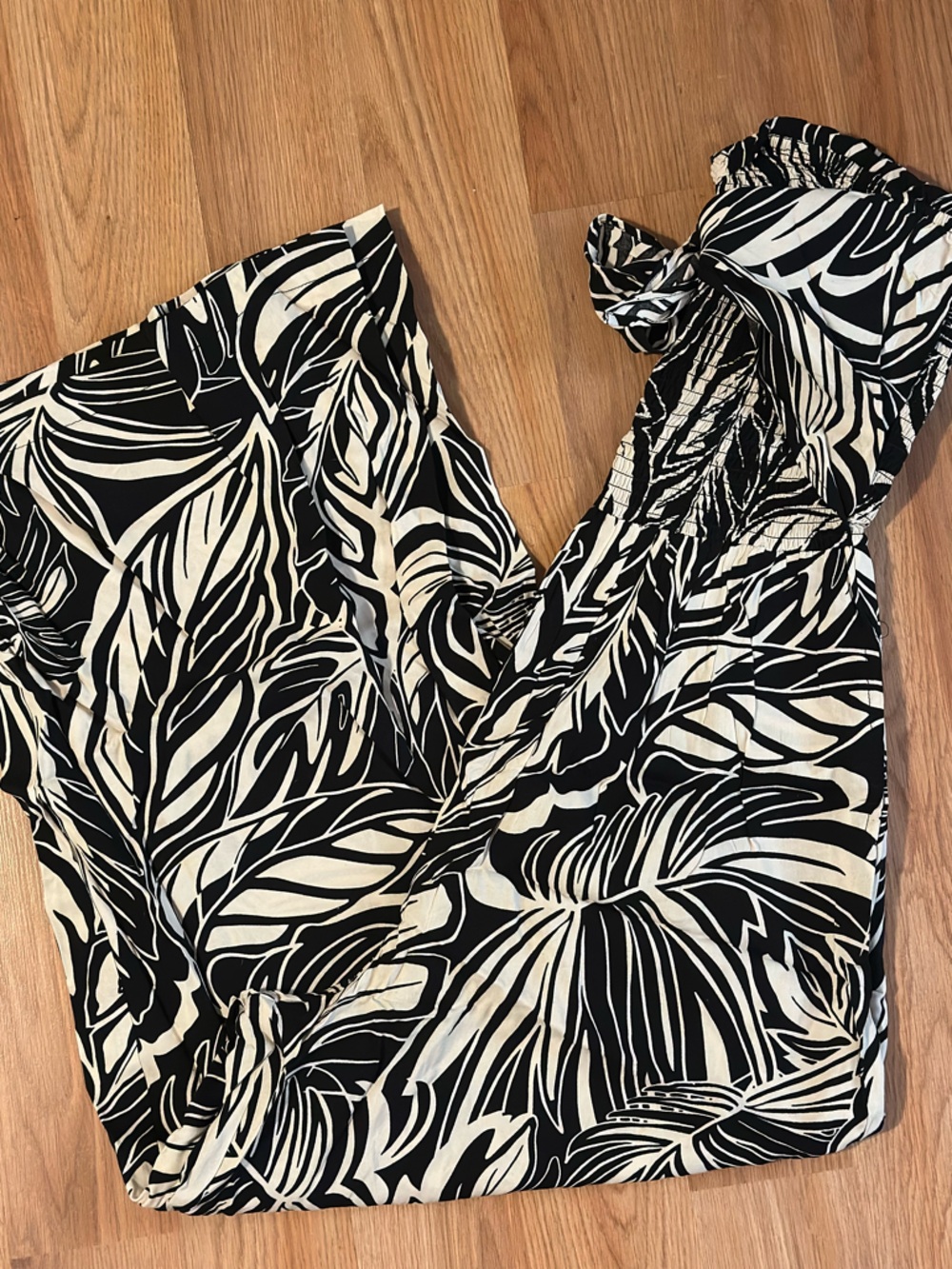Black and Cream Tropical Leaf Jumpsuit